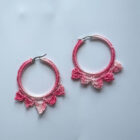 Ατσάλινα σκουλαρίκια κρίκοι πλεκτά χειροποίητα ροζ