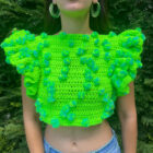 Πλεκτό χειροποίητο λαχανί top με pom pom