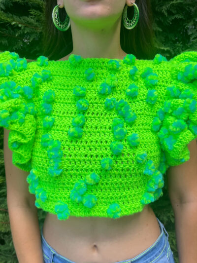 Πλεκτό χειροποίητο λαχανί top με pom pom