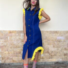 Τζιν φόρεμα χειροποίητο με πλεκτά κύματα