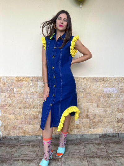 Τζιν φόρεμα χειροποίητο με πλεκτά κύματα