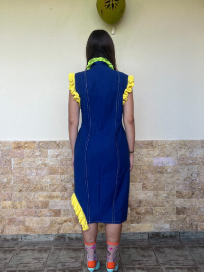 Τζιν φόρεμα χειροποίητο με πλεκτά κύματα