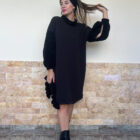 Φούτερ μαύρο χειροποίητο φόρεμα με πλεκτά μανίκια και λεπτομέριες