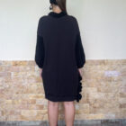 Φούτερ μαύρο χειροποίητο φόρεμα με πλεκτά μανίκια και λεπτομέριες