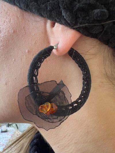 Ατσάλινα σκουλαρίκια κρίκοι πλεκτά χειροποίητα μαύρα