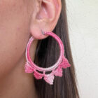 Ατσάλινα σκουλαρίκια κρίκοι πλεκτά χειροποίητα ροζ