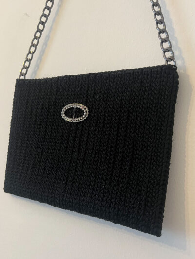 Χειροποίητη πλεκτή τζάντα όμου μάυρη