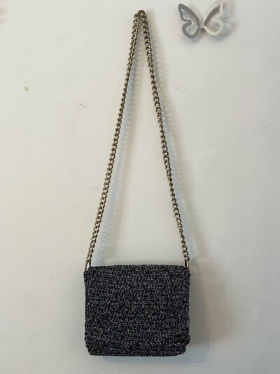 Χειροποίητη πλεκτή τζάντα ώμου ασημένια