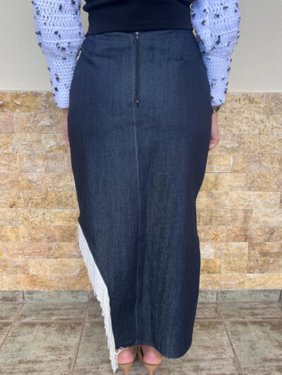 Χειροποίητη denim φούστα με σχίσιμο και κρόσια