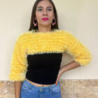 Πλεκτό κίτρινο top με μανίκια