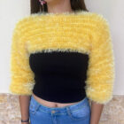Πλεκτό κίτρινο top με μανίκια