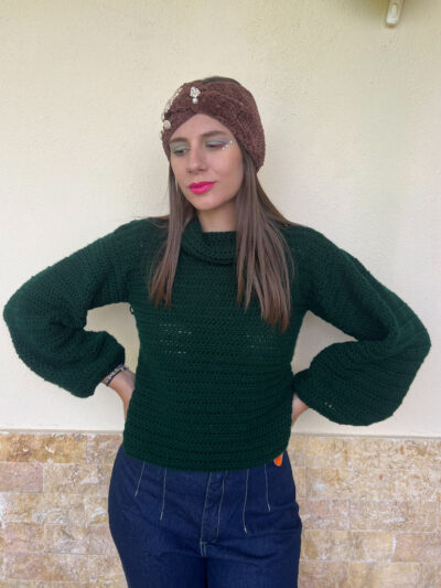 Χειροποίητο πλεκτό πουλοβερ κυπαρισσί