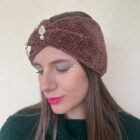 Χειροποίτη πλεκτή κορδέλα καφέ με ασημί στοιχεία