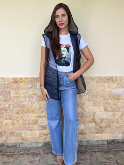 Μαύρο γιλέκο από οργάντζα χειροποίητο