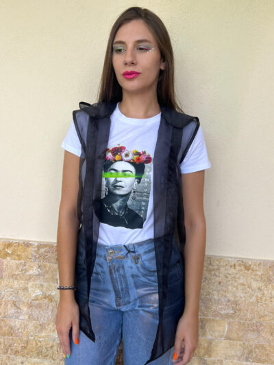 Μαύρο γιλέκο από οργάντζα χειροποίητο