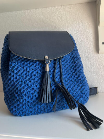 Χειροποίητη πλεκτή τζάντα bagpack μπλε ηλεκτρίκ