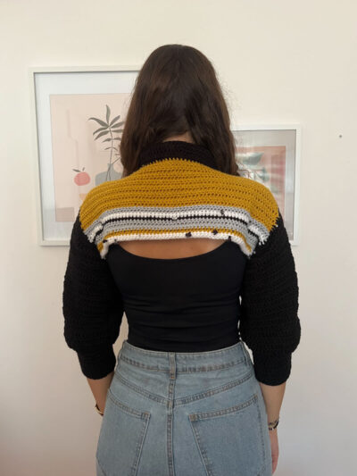 Πλεκτό μπλουζάκι μπολερό χειροποίητο μουσταρδί