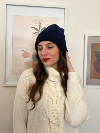 Πλεκτός χειροποίητος σκούφος σκούρο μπλέ