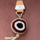 Πλεκτό γούρι μάτι με φούντα μπορντό