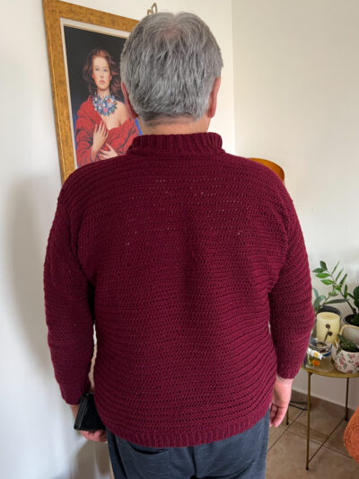 χειροποίητη πλεκτή μπλούζα με φερμουάρ μπορντό