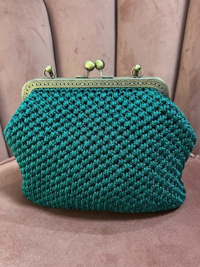 Χειροποίητη πλεκτή τσάντα vintage κυπαρισσί