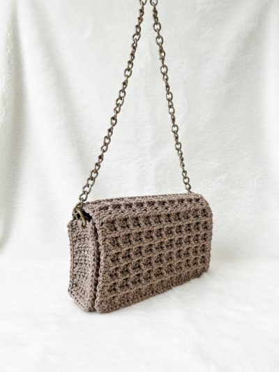 Πλεκτή τσάντα πλέξη βάφλα μπέζ