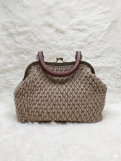 Χειροποίητη πλεκτή τσάντα vintage μπέζ