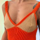 Πλεκτό χειροποίητο πορτοκαλί crop top