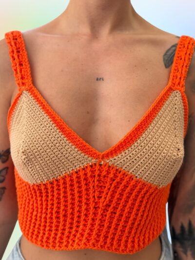 Πλεκτό χειροποίητο πορτοκαλί crop top